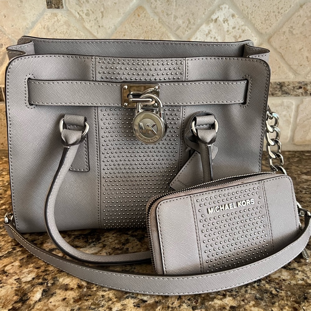 Michael Kors Hamilton Micro Studded Leather Purse and Matching Studded Wallet